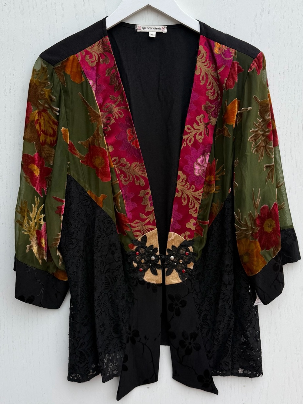 Spencer Alexis Velvet Kimono Jacket Lace Embroidered Whimsigoth Boho Size 1X